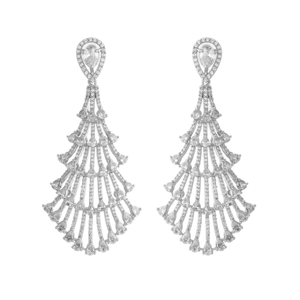 Estele Rhodium Plated Cz Magnificent Drizzle Designer Earrings For Women : AD-113724-IRER