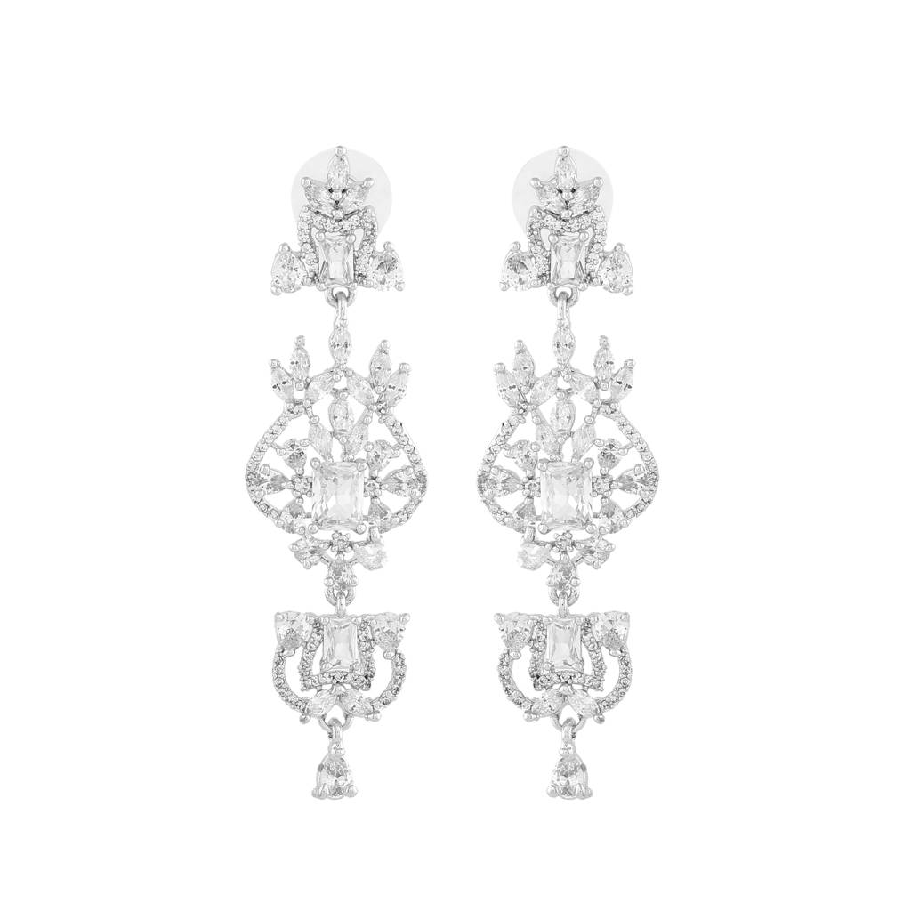 Estele Rhodium Plated Cz Astonishing Drop Earrings For Womens : AD-114705-IRWEER