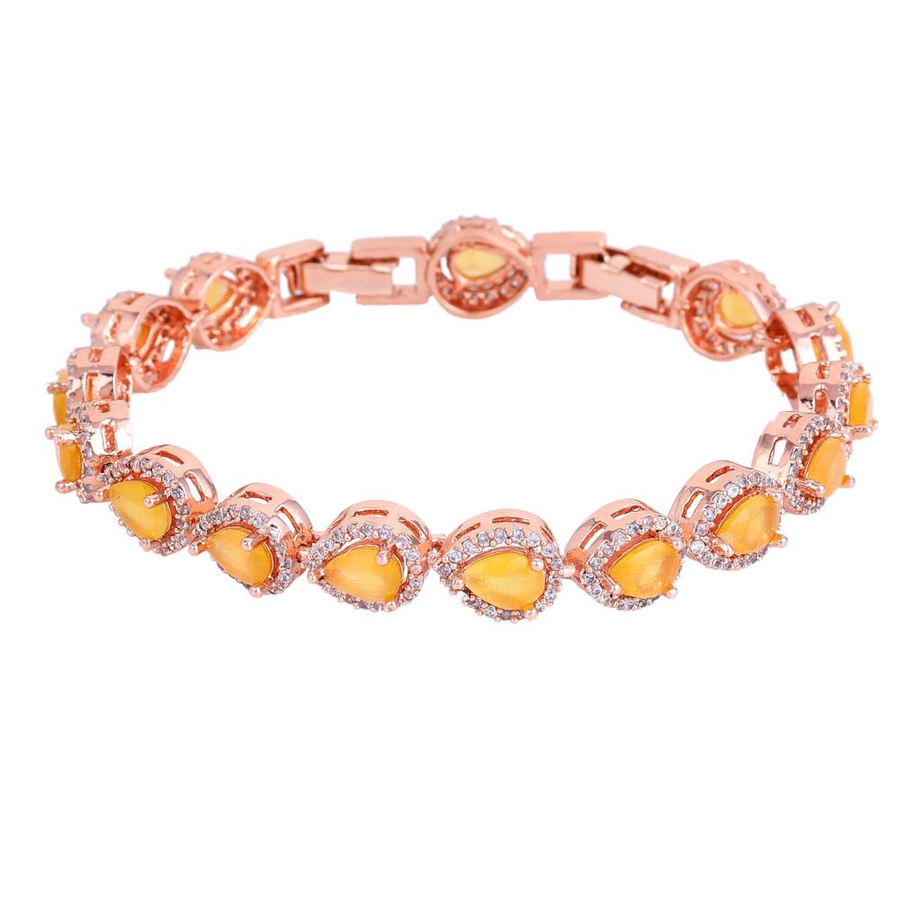 Estele Rose Gold Plated Cz Classic Drop Designer Bracelet With Mint Yellow Stones For Women : AD-054-RG-MYBR