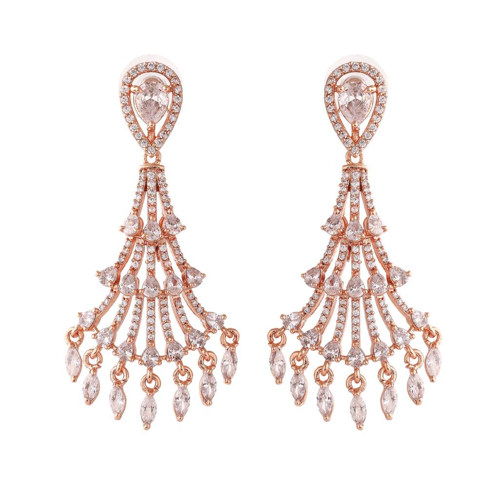 Estele Rose Gold Plated Cz Beautiful Designer Earrings For Women : AD-113725-RGER