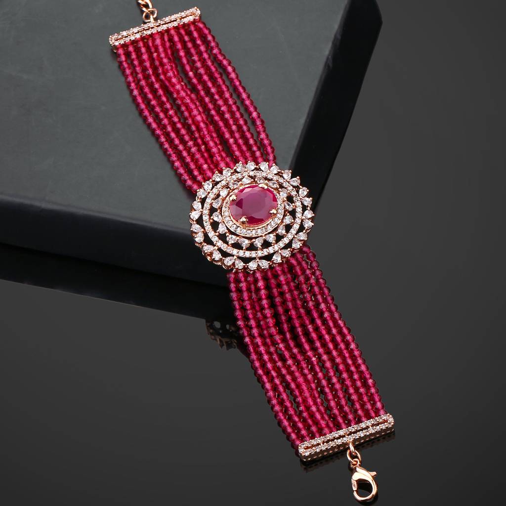 Estele Rose Gold Plated Cz Sparkling Multi-Layered Bracelet With Stones For Women : AD-056-RG-RBBR