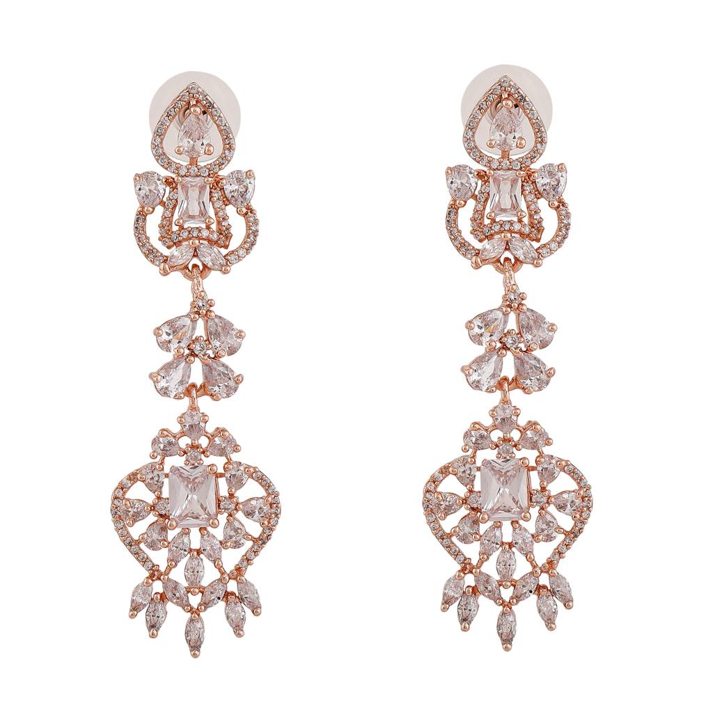 Estele Rose Gold Plated Cz Magnificent Drop Earrings With White Crystals For Women : AD-114704-RGWEER