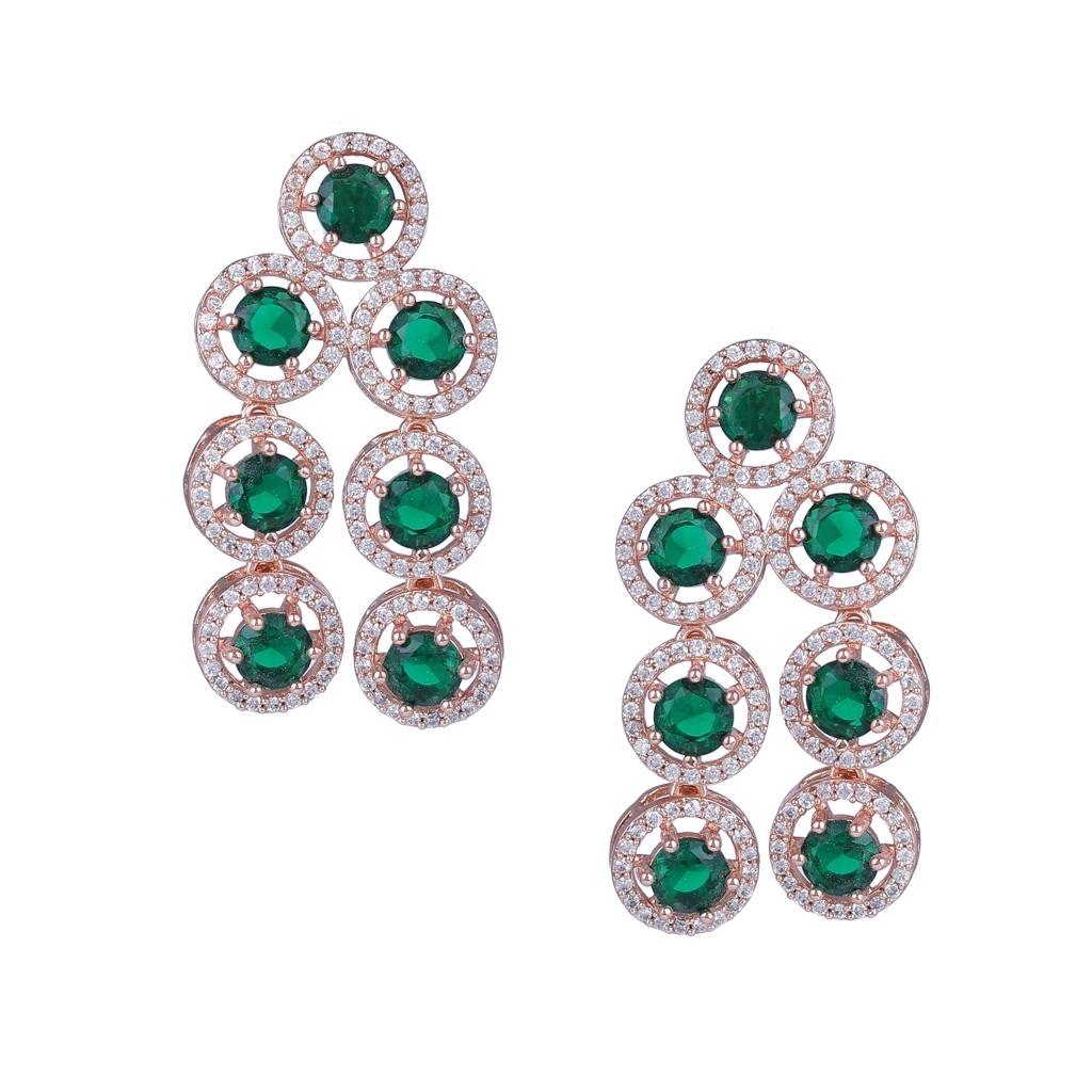 Estele Rose Gold Plated Cz Splendid Drop Earrings With Green Stones For Women : AD-771-RGGNERER