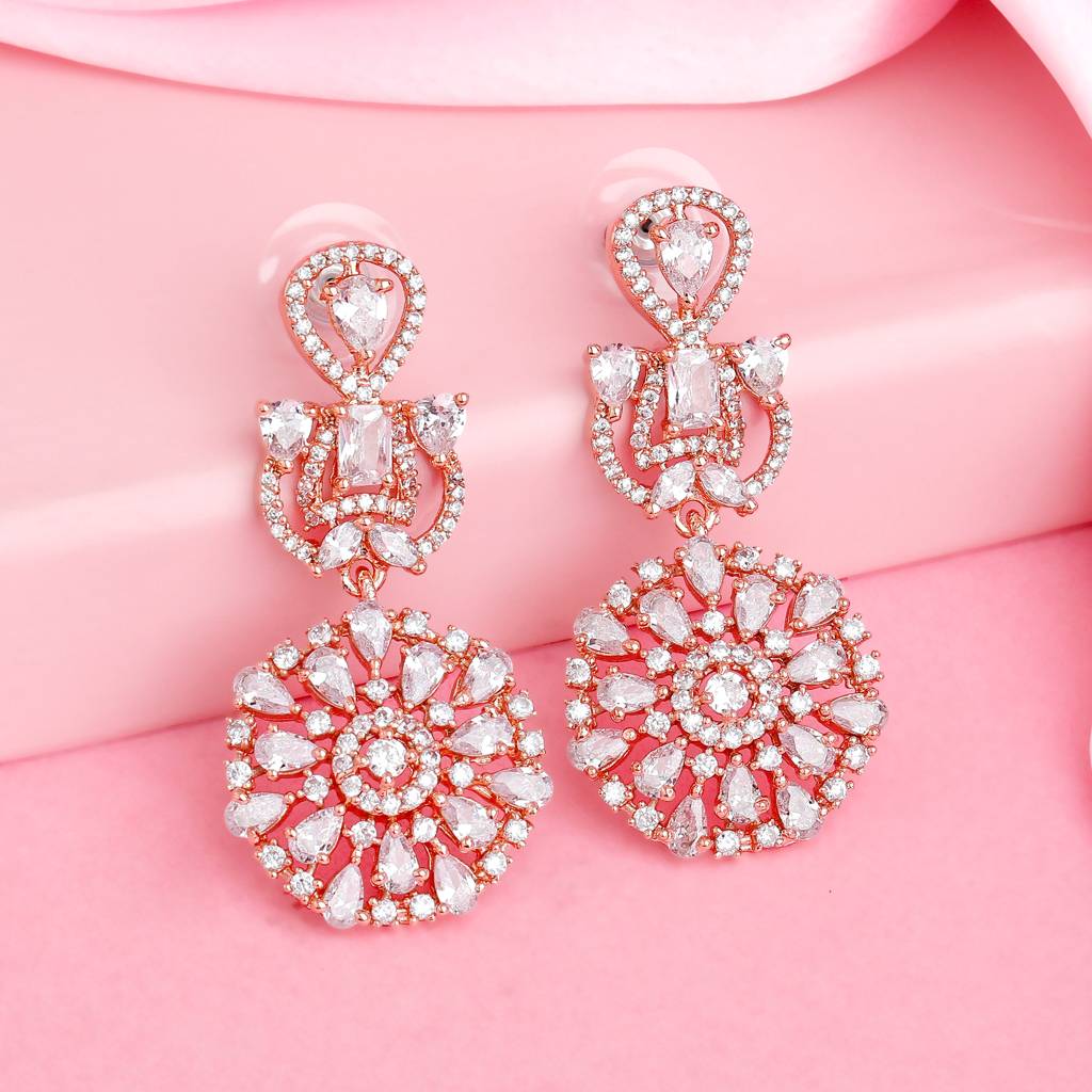 Estele Rose Gold Plated Cz Fascinating Floral Designer Earrings For Women : AD-114708-RGWEER