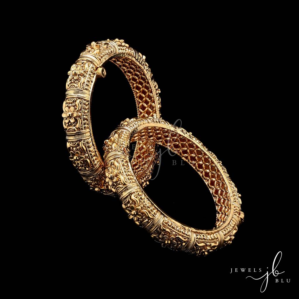 Handcrafted Antique Gold Finish Kalakari Openable Kada Bangles ( Pair Of Two ) : 300004
