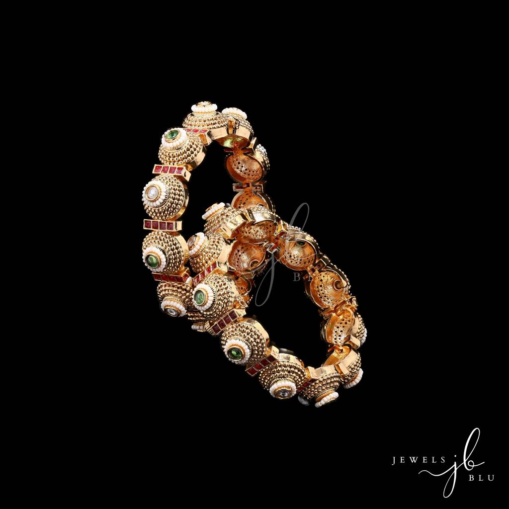 Adira Traditional Polki And Pearl Openable Kada Bangle ( Pair Of Two Bangles ) : 300006