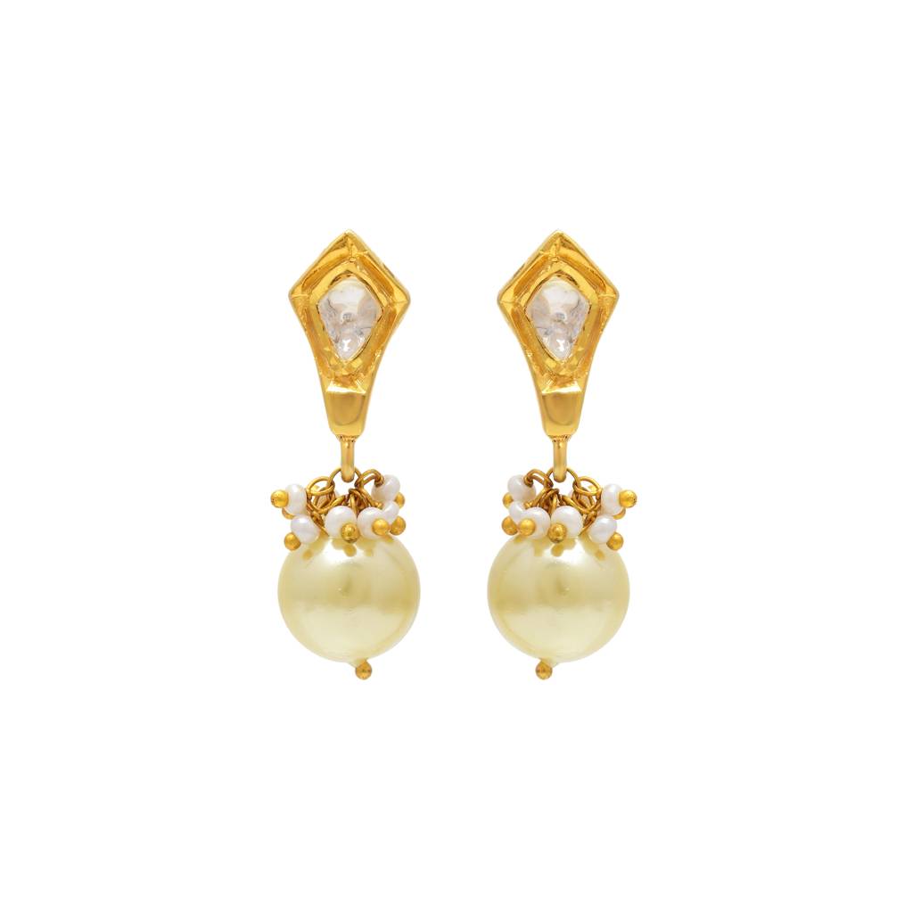 Small Moissanite Polki Stud With Hangging Pear : 3027