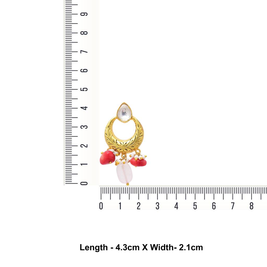 Small Chand Bali Earring With Cystal Polki And Rose Quards Ans Corol Drops : 3068