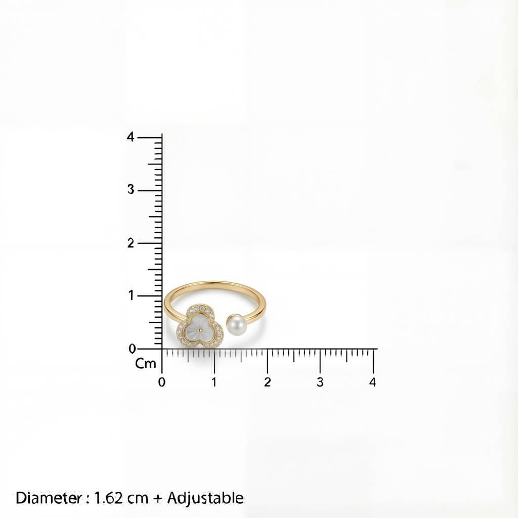 Korean Floral Pearl Open Bypass Ring : YUFSRG004-YG