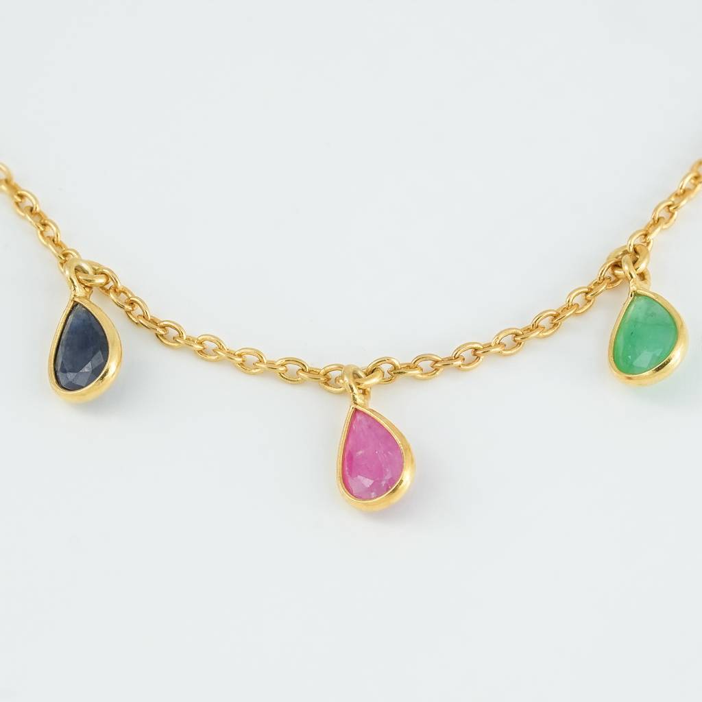 Single-Layer Semiprecious Stone 18Kt Gold Plated Sterling Silver Bracelet : BR0007