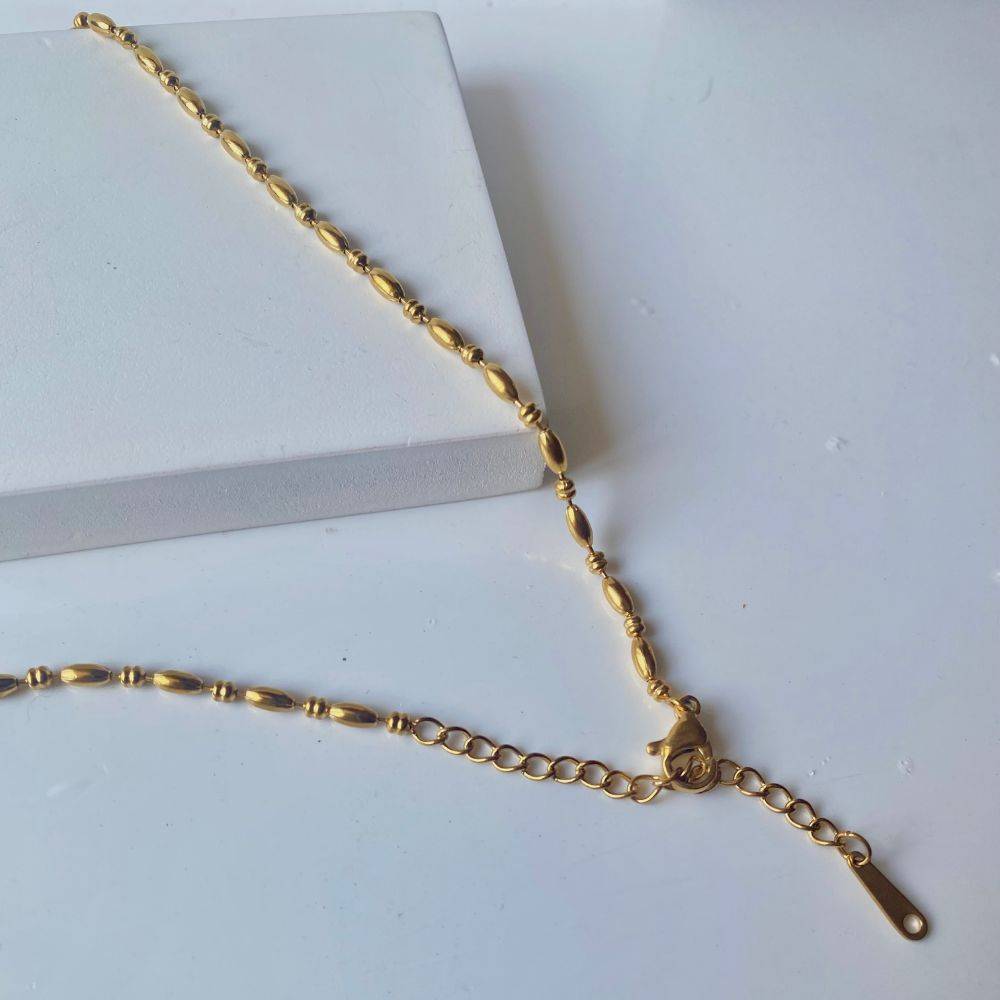 18Kt Gold Plated Beaded Ball Chain Necklace, Lydia : INLYDIA