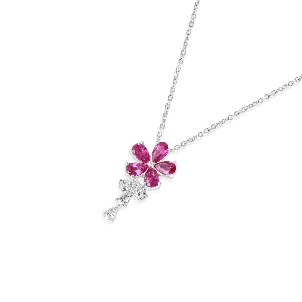 Ruby Five Petal Flower Necklace : SLET09