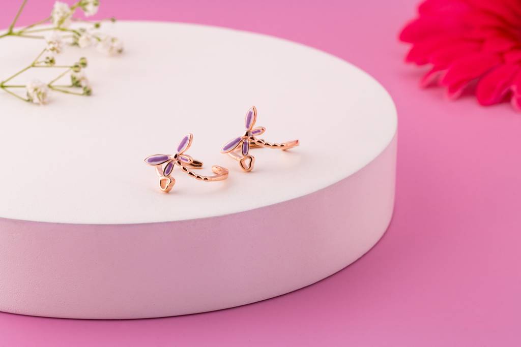 Lavender Butterfly Gold Plated 92.5 Silver Toe Ring : SKU1137