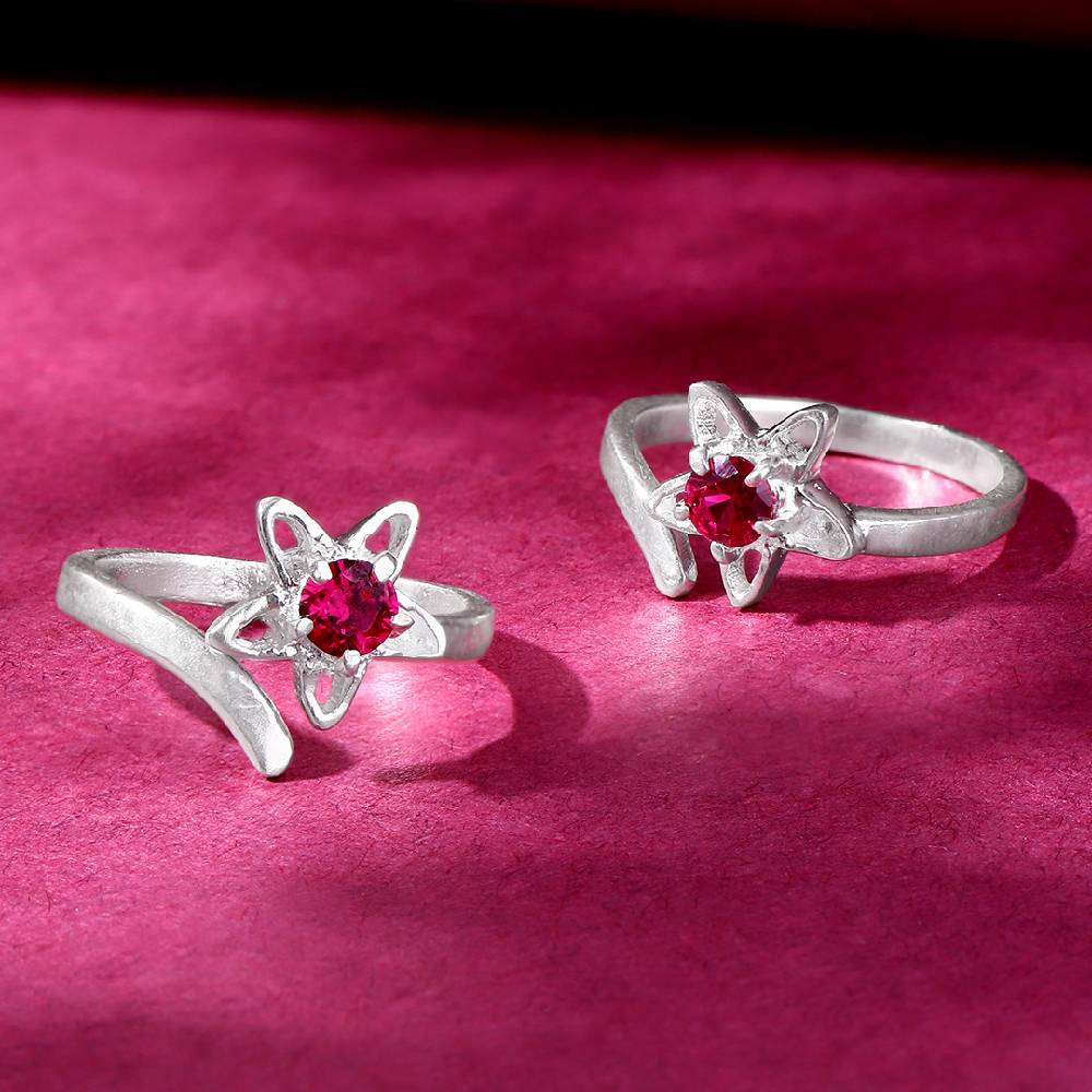 Silver 92.5 Pink Stone Toe Ring : Silver 92.5 Pink Stone Toe Ring : Silver 92.5 Pink Stone Toe Ring : U080SO03TR0324