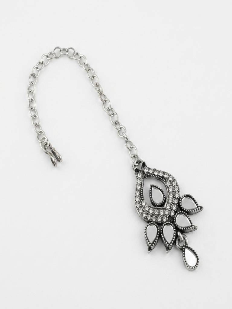 Oxidized Alloy Metal Statement Necklace Set With Matching Earrings With Maang Tikha Handcrafted Fashion Jewelry W : SHBOMNS315