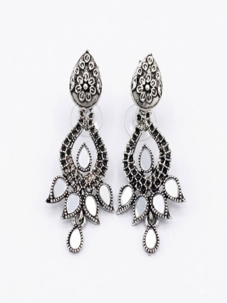 Oxidized Alloy Metal Statement Necklace Set With Matching Earrings With Maang Tikha Handcrafted Fashion Jewelry W : SHBOMNS315