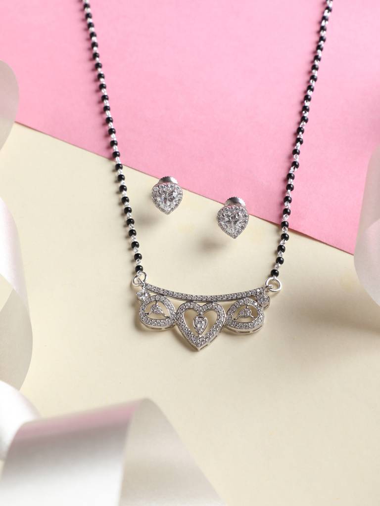 925 Sterling Silver Eden Mangalsutra Tanmaniya Pendant Earring Jewellery Set With Chain Gift For Women And Girls : CSWZMP76ME66