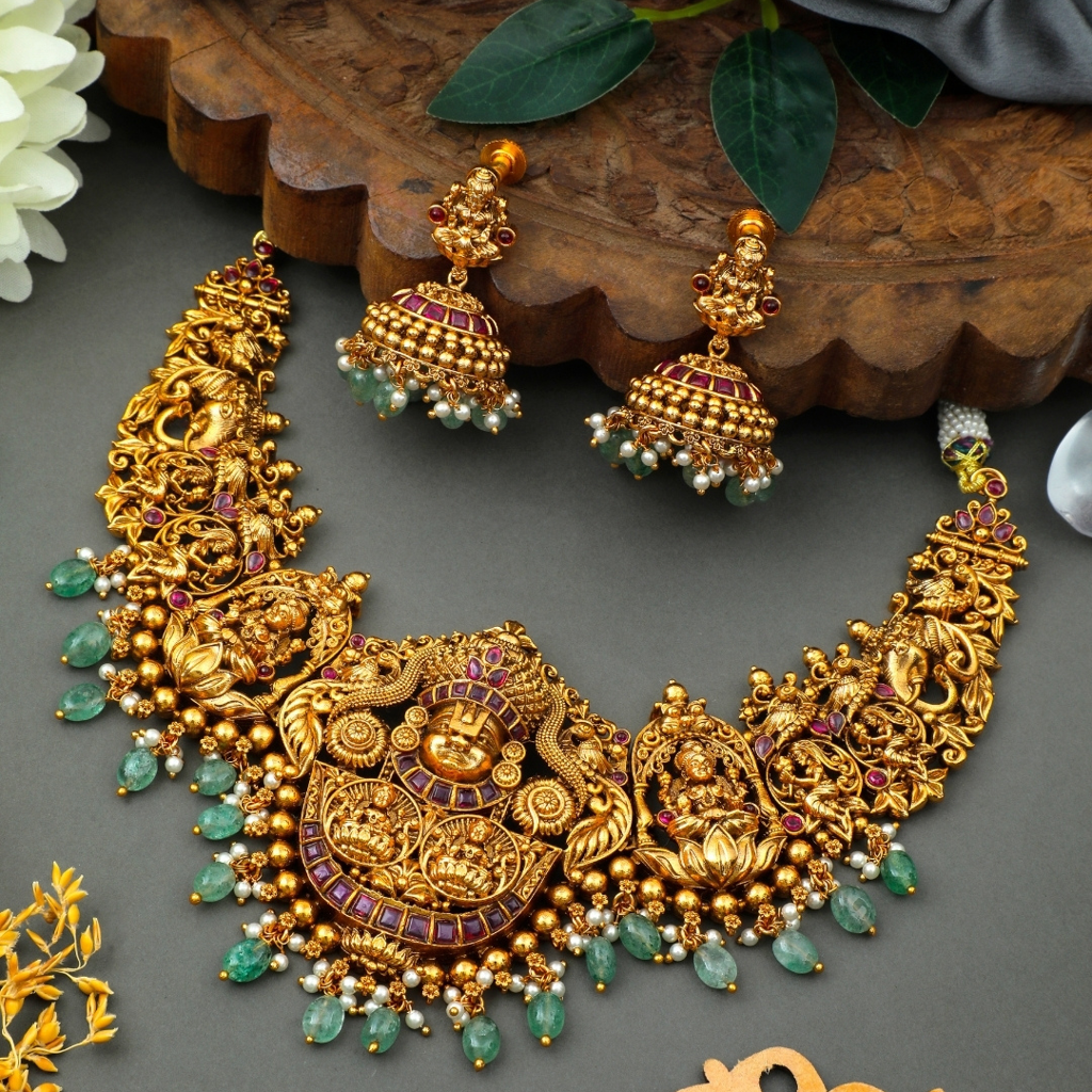 Ahana Choker Necklace Set  – 1 Gram Gold Plated Temple Collar : K-1211