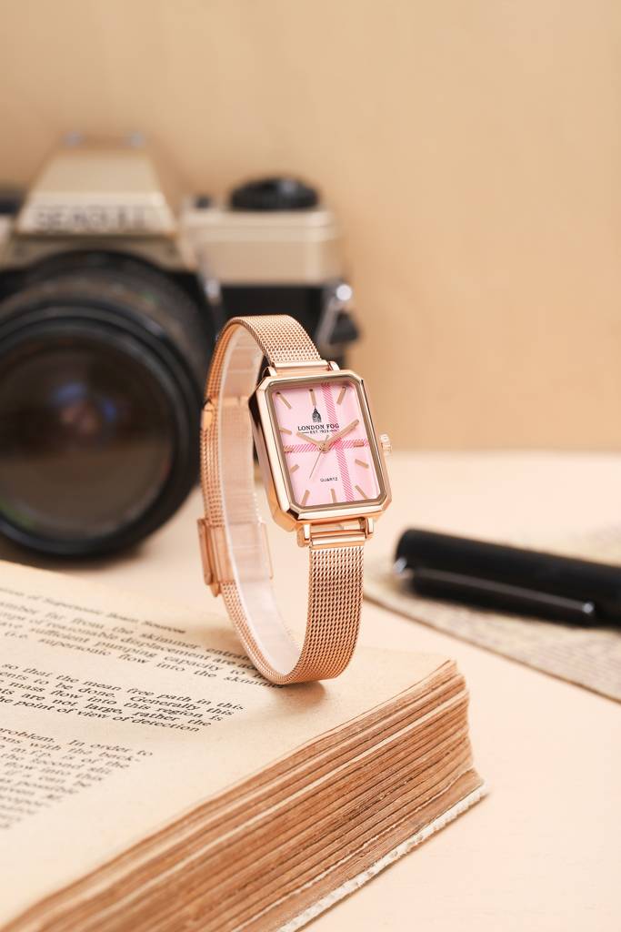 Victoria Collection Analog Quartz Watch For Women With Mesh Strap, Rectangular Metal Case And Mineral Glass : LFW20006-44
