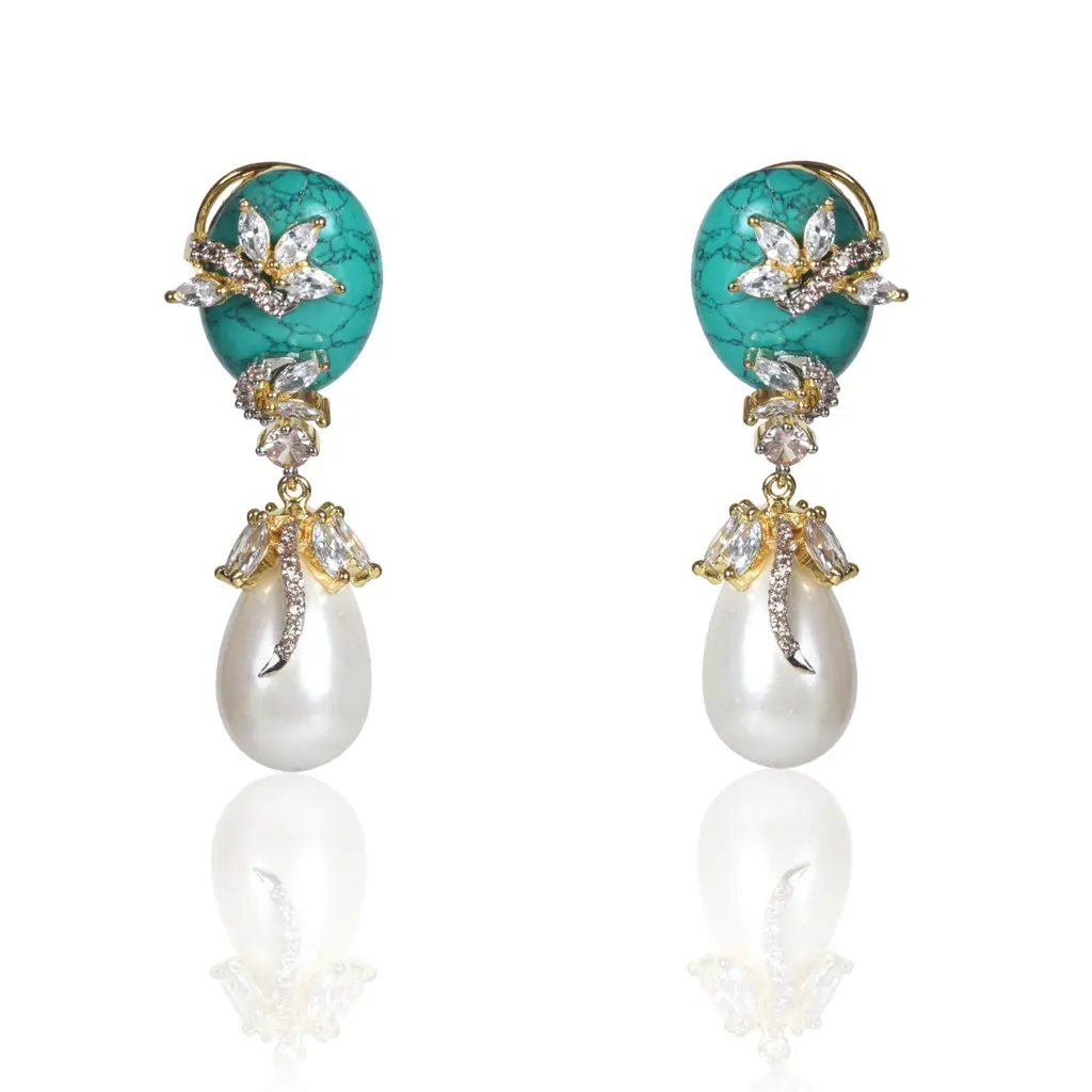 Turquoise And Pearl Drop Earrings