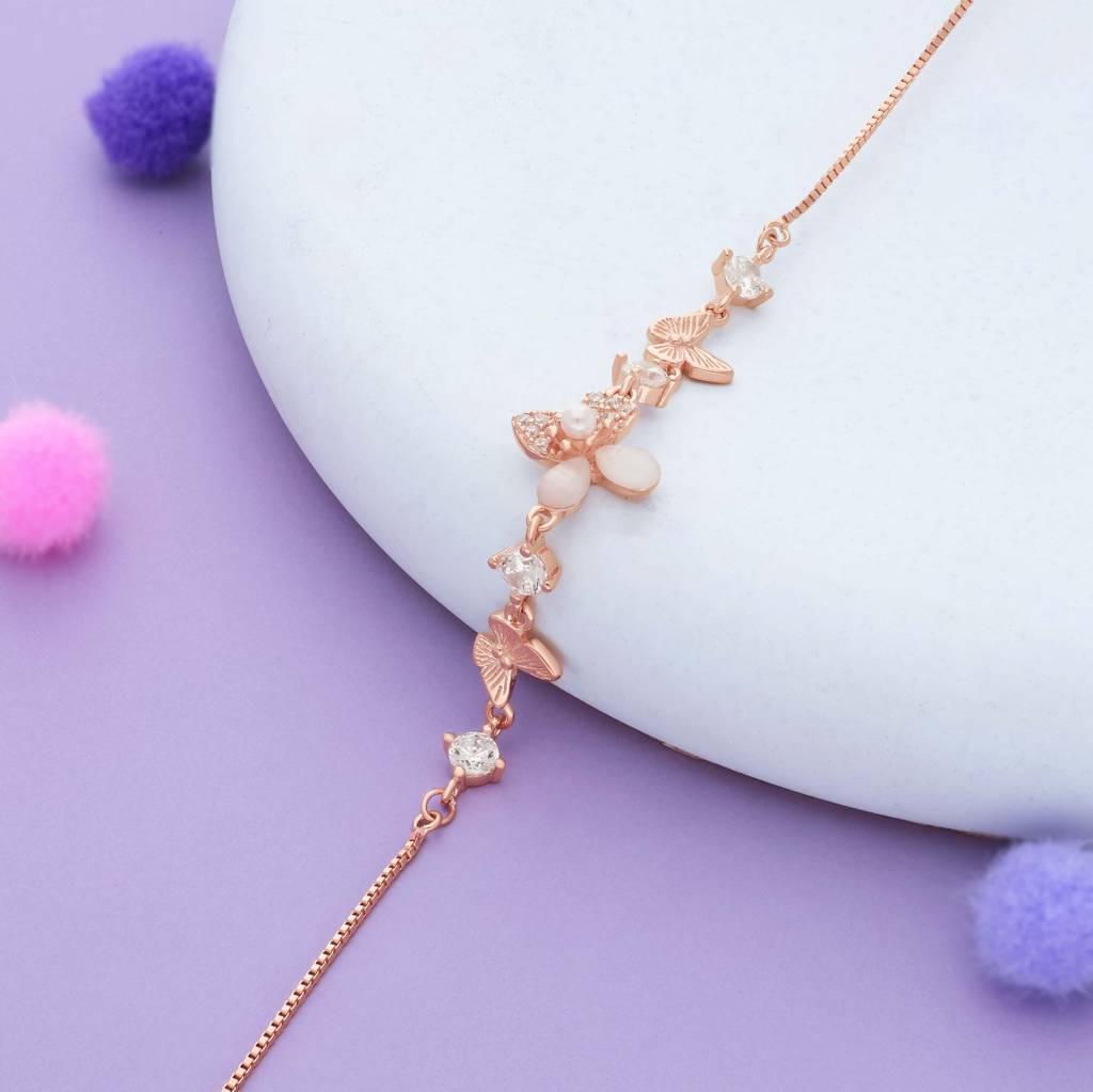 Flutter Bloom Rose Gold Polish 925 Silver Bracelet : BR-MB-RG-U-132-S