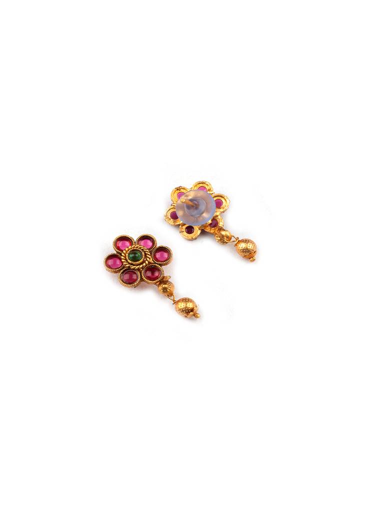 Gold Plated Ruby Green Kempu Hasli Necklace Set : Kempu106multi