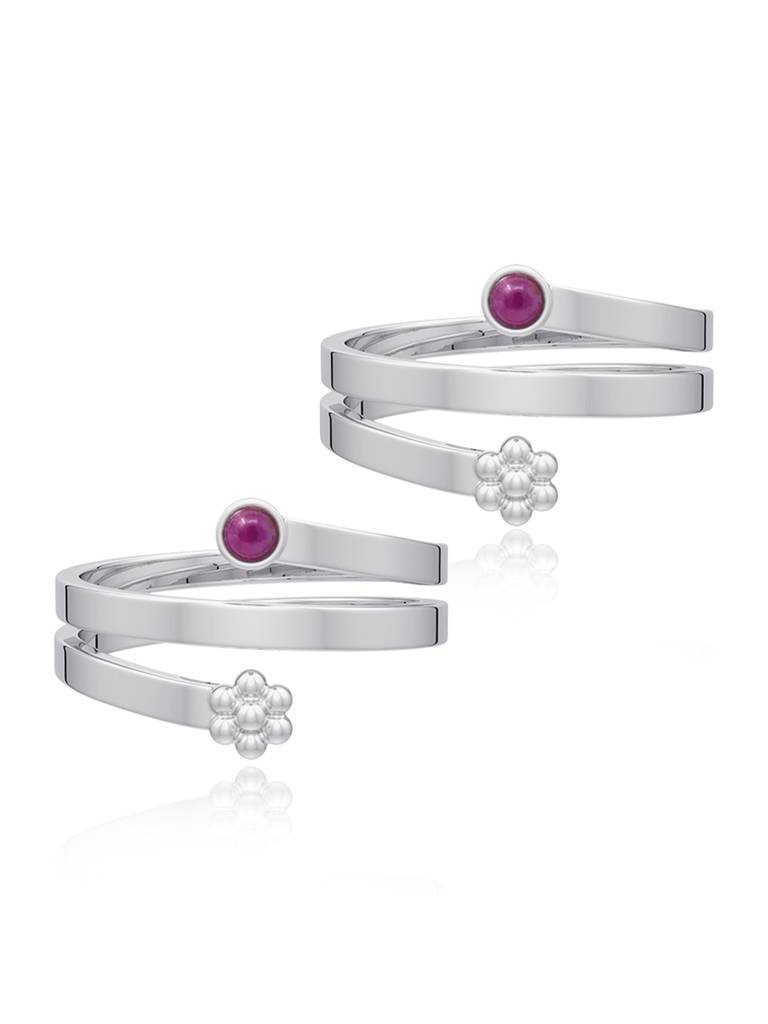 Silver Red Pota Toe Ring : U100SO008TR0079