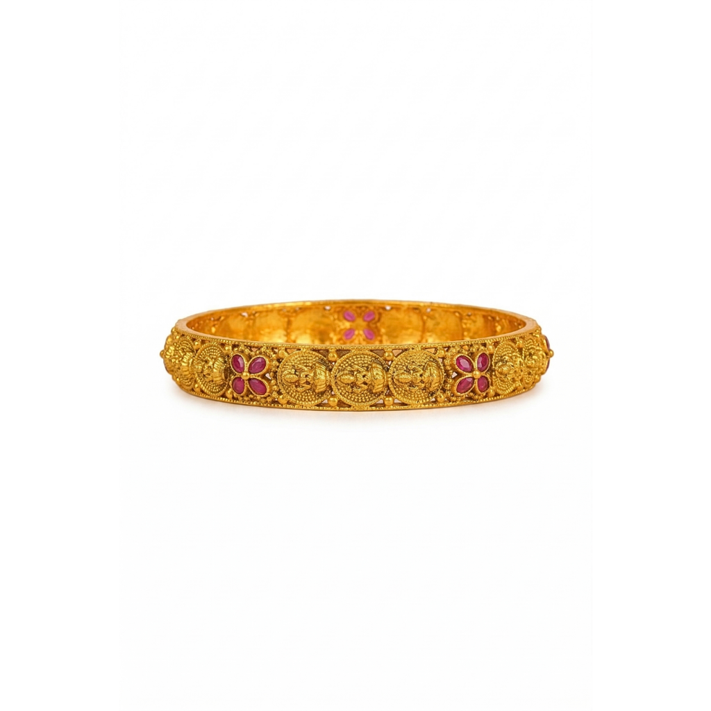 Antique Lakshmi Ruby Temple Paired Bangle Set | 1 Gram Gold-Plated : B-6