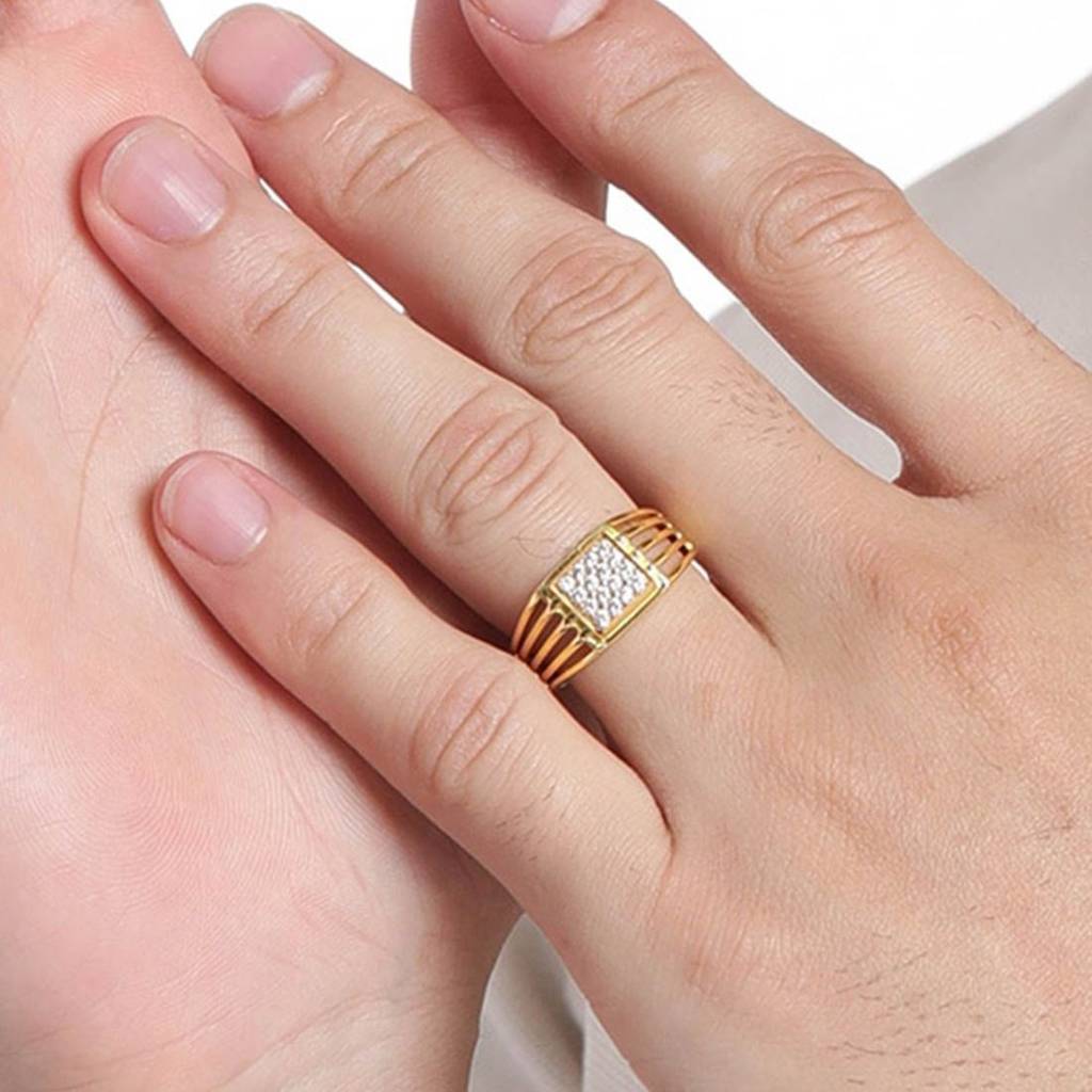 Gilded Radiance Cz Gold-Plated 925 Sterling Silver 1 Micron Ring For Him (Adjustable) : M-RNG-40231-G-1MIC