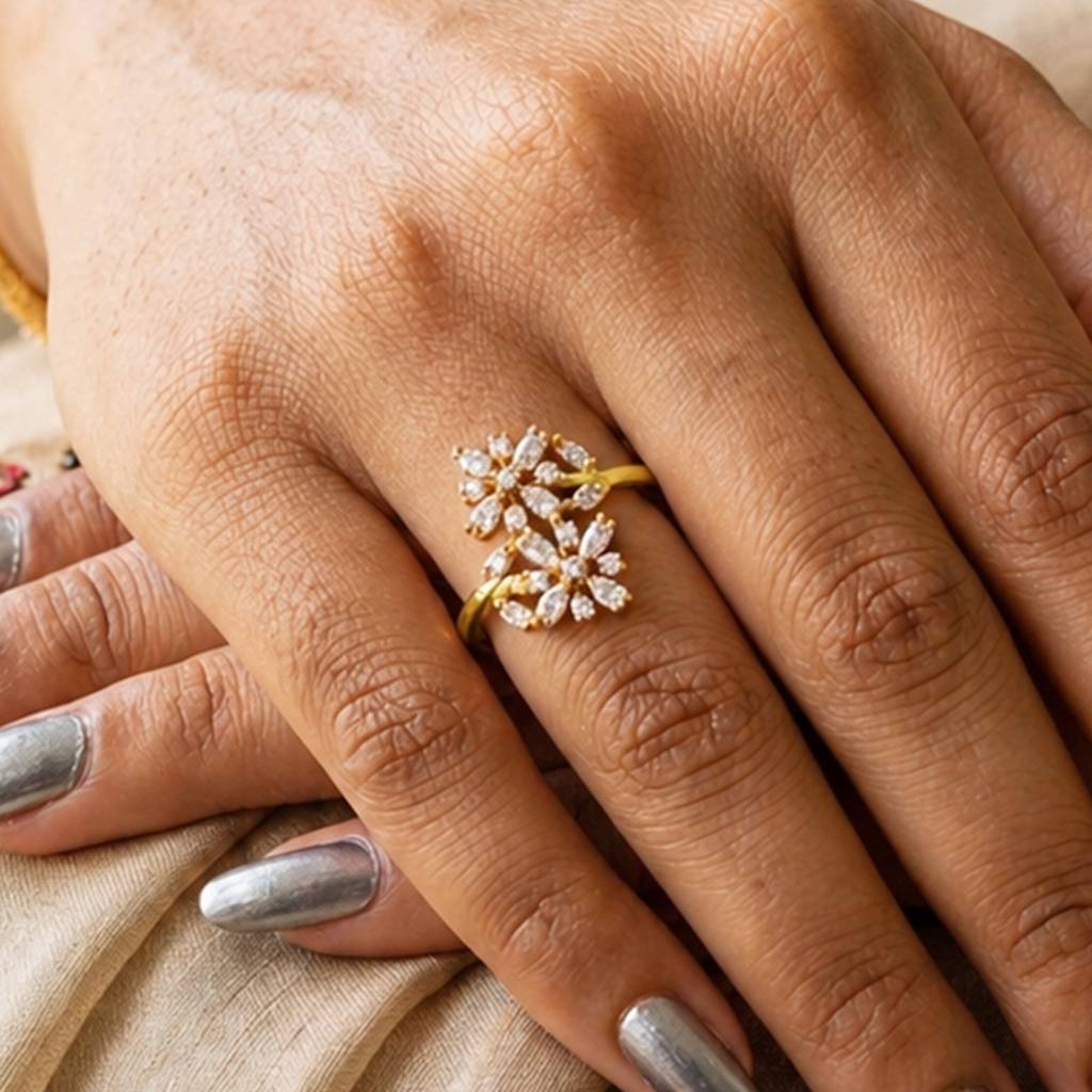 Floral Cluster Gold Adjustable Anti-Tarnish Ring For Women : HSPS60MB1864