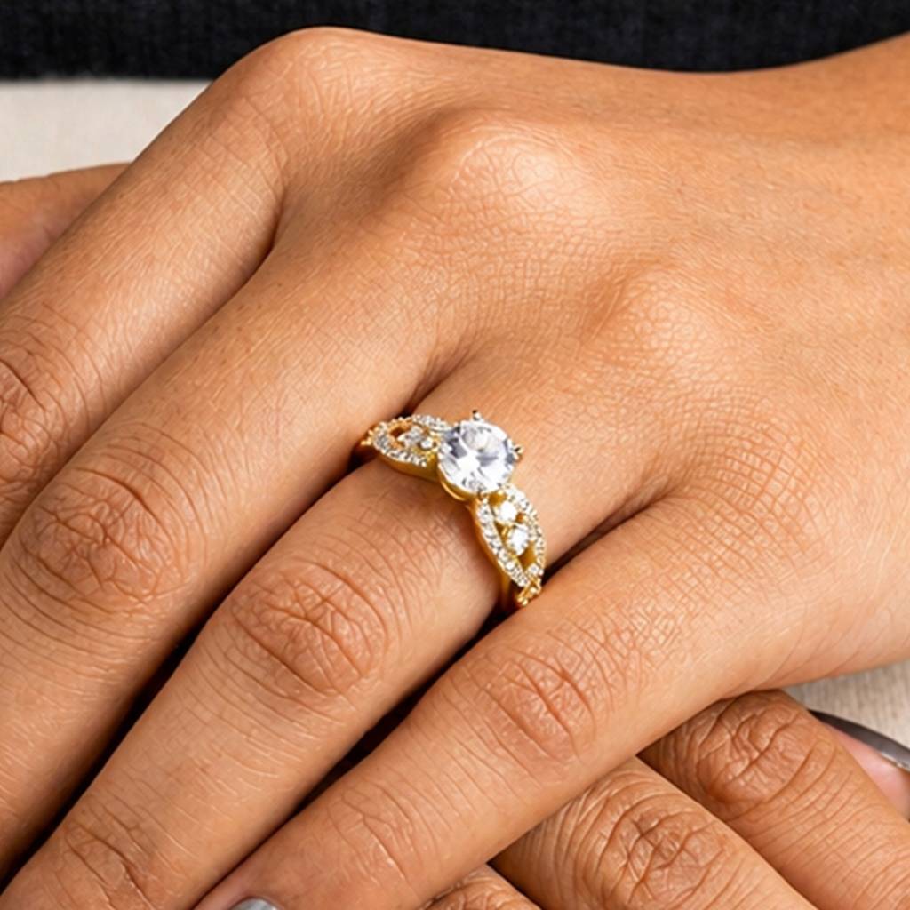 Classic Solitaire Gold Adjustable Anti-Tarnish Ring For Women : HSPS60MB1868