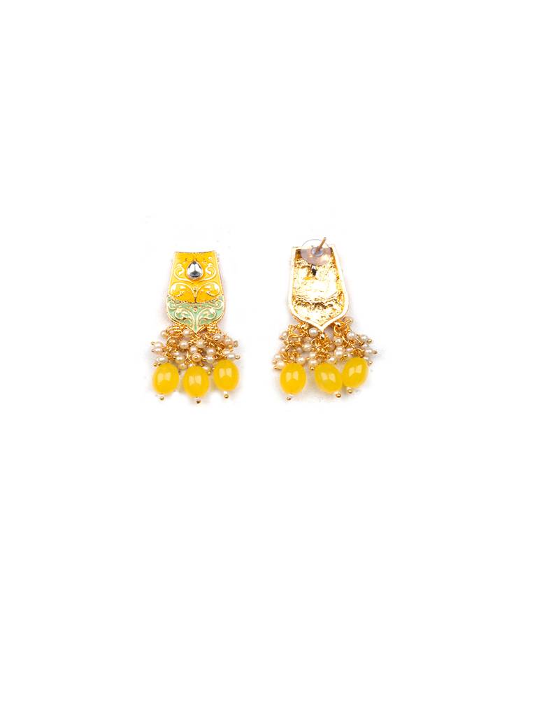 Dual Colour Kundan Meenakari Necklace Set With Earrings And Maangtika : Kundan08Yellow