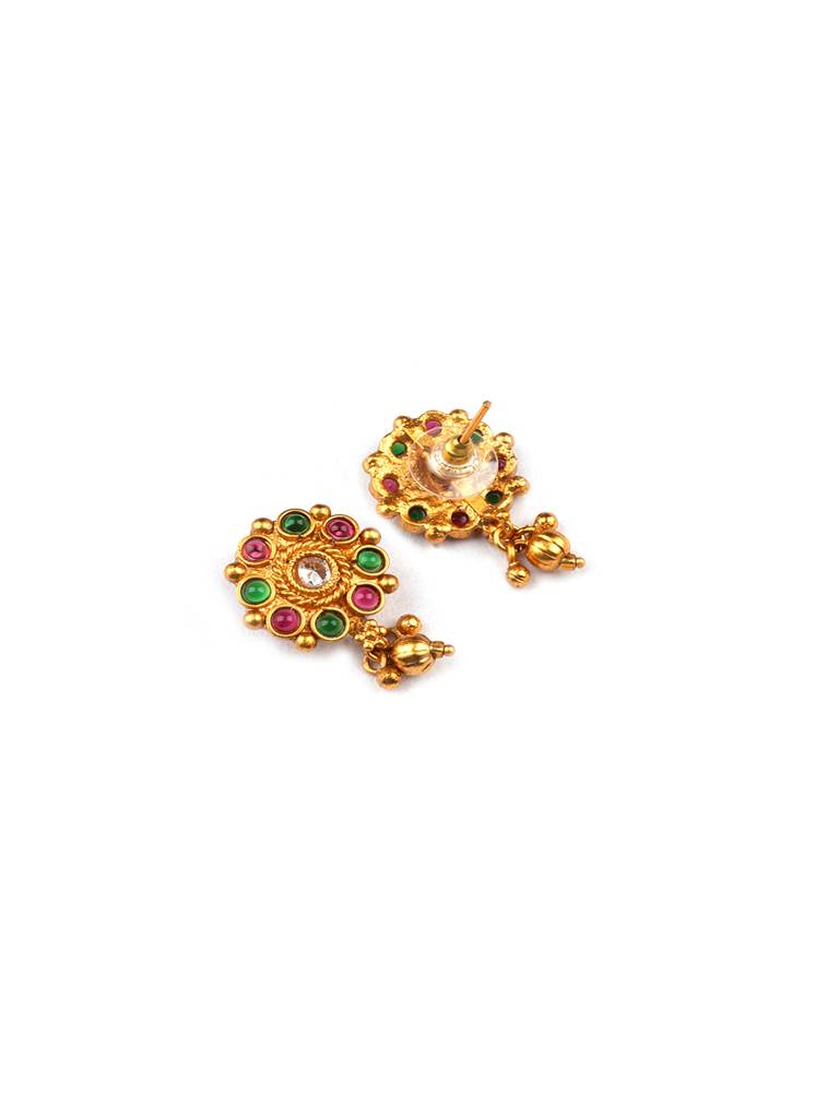 Multicolor Kempu Studded Flower Necklace Set : Kempu108Multi