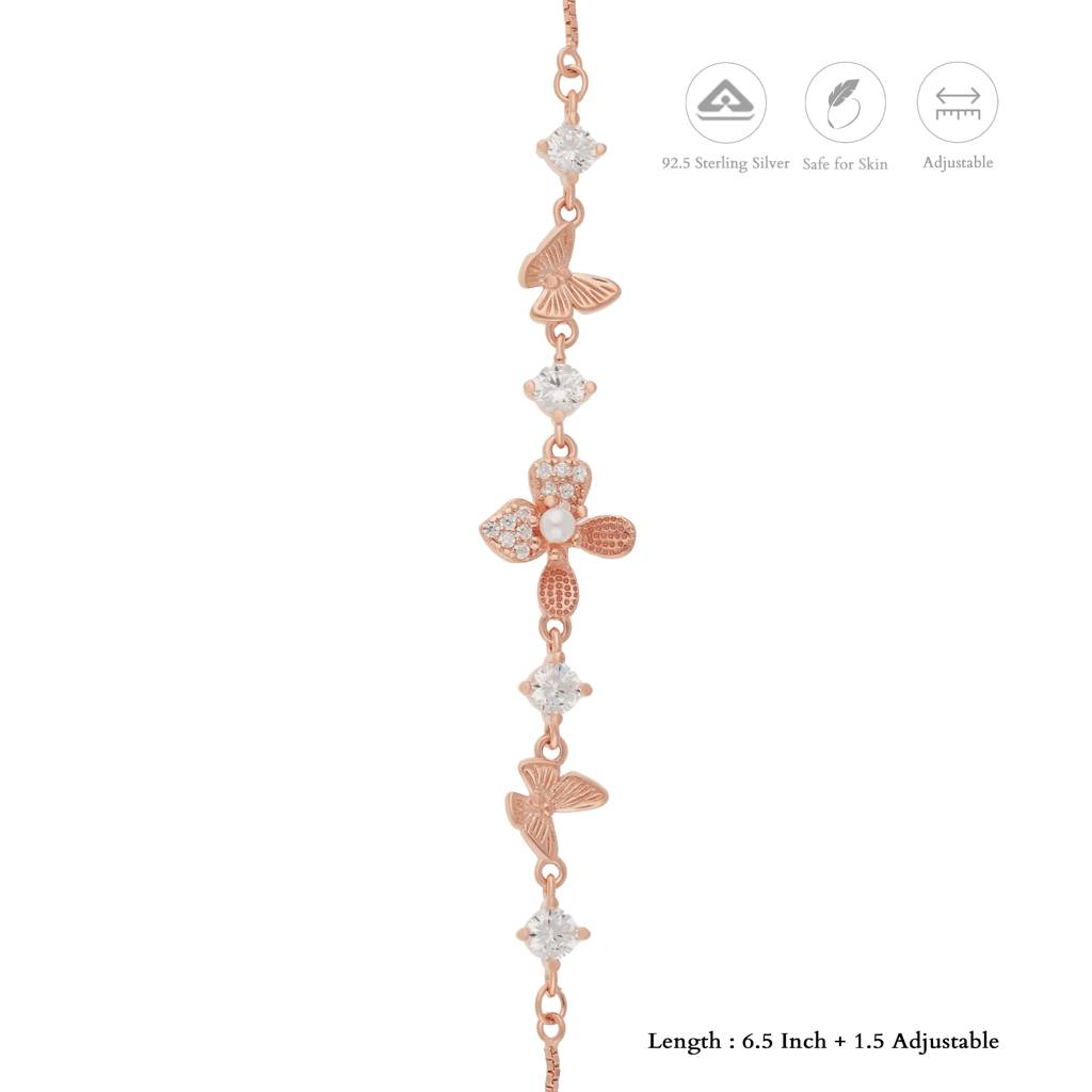 Flutter Bloom Rose Gold Polish 925 Silver Bracelet : BR-MB-RG-U-132-S