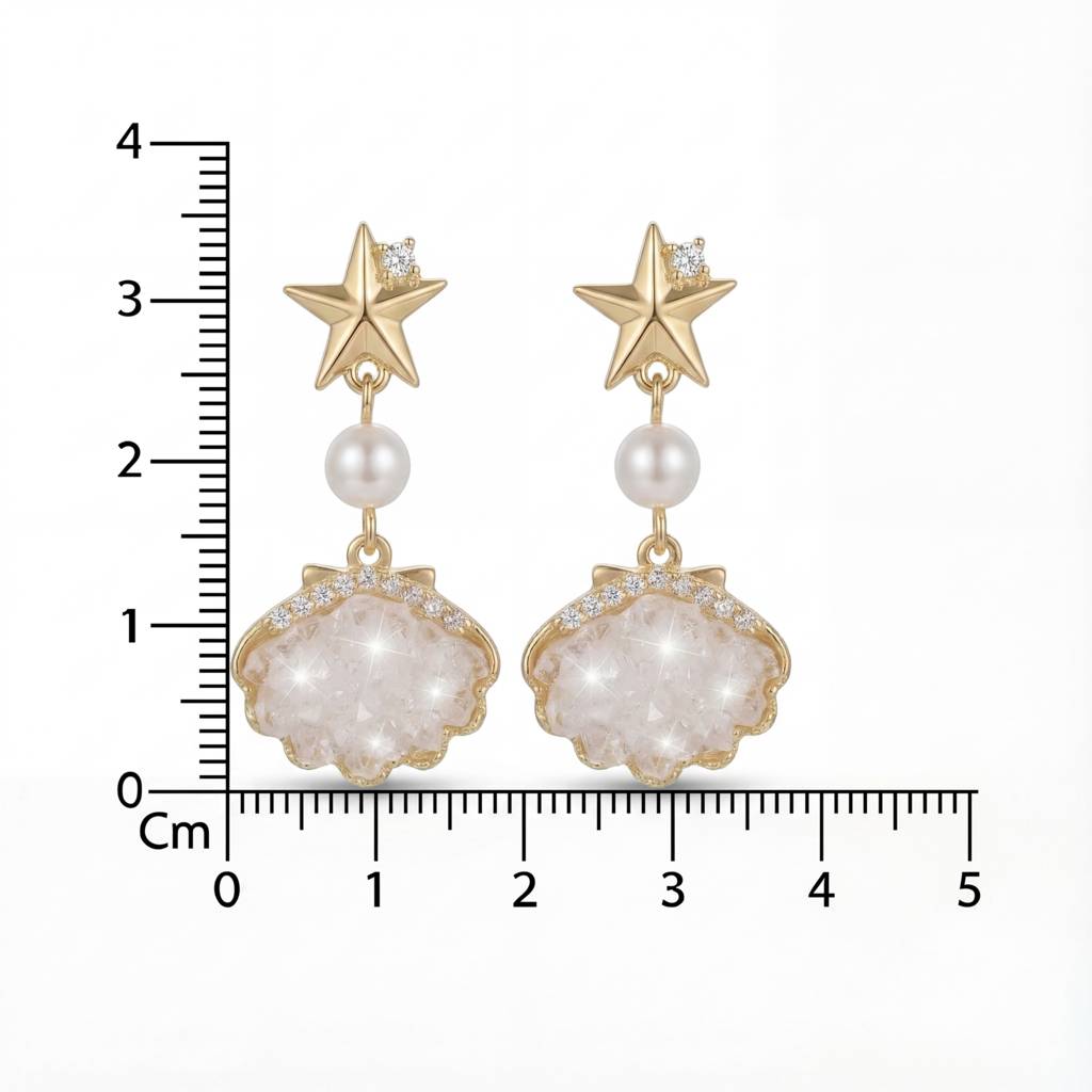 Korean Nautical Star & Shell Clip-On Earrings : YUFSER256
