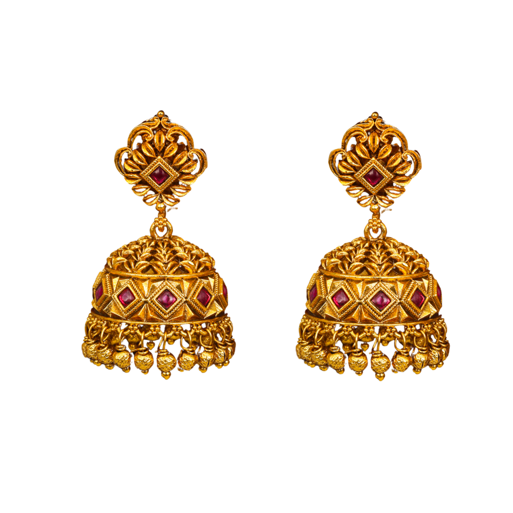 Antique Gold Plated Temple Jhumka Earrings | 1 Gram Jewellery : R-1156