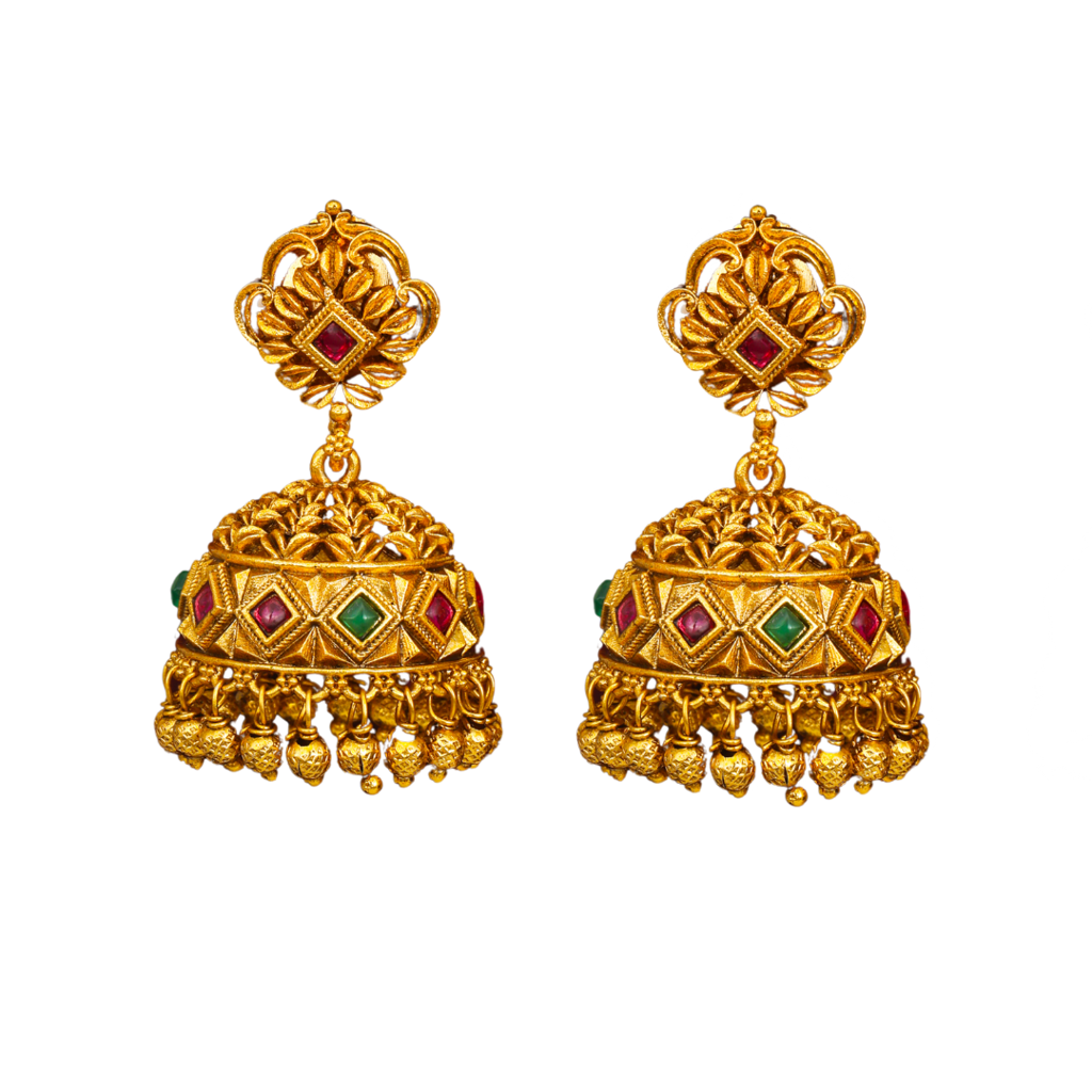 Antique Gold Plated Temple Jhumka Earrings | 1 Gram Jewellery : R-1156