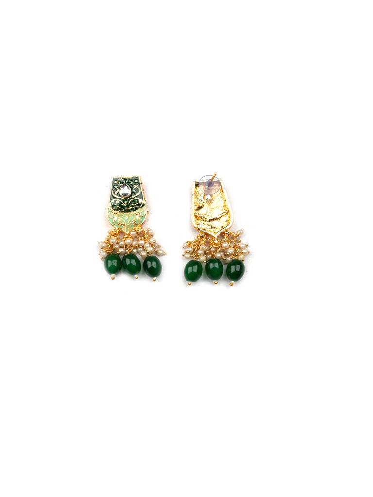 Dual Colour Kundan Meenakari Necklace Set With Earrings And Maangtika : Kundan08Green