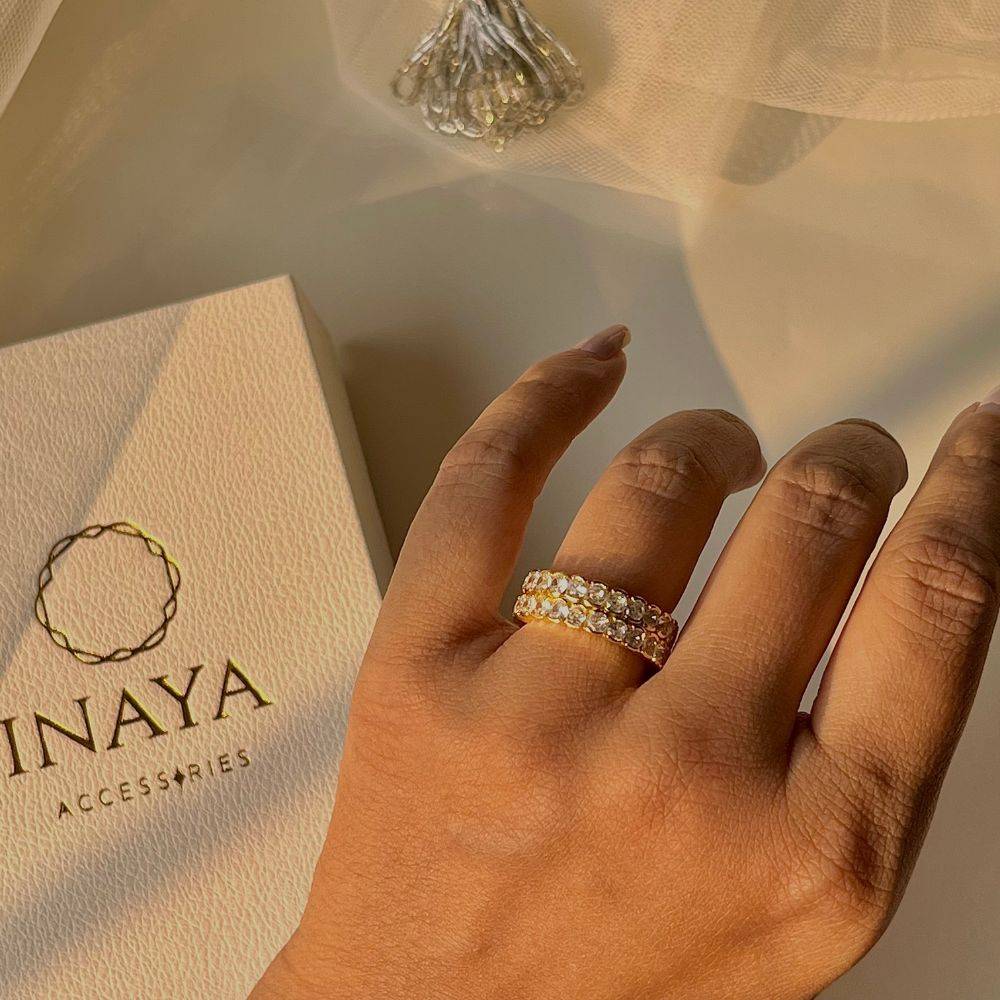 18Kt Gold Plated Stackable Double Round Zircon Open Adjustable Ring, Delilah : INDELILAH