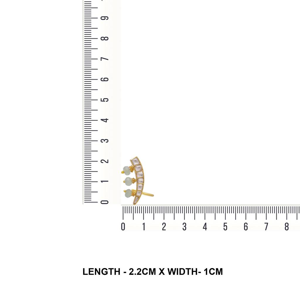 925 Sterling Silver Traditional Ear Cuffs With Crystal Polki-3757 : 3757