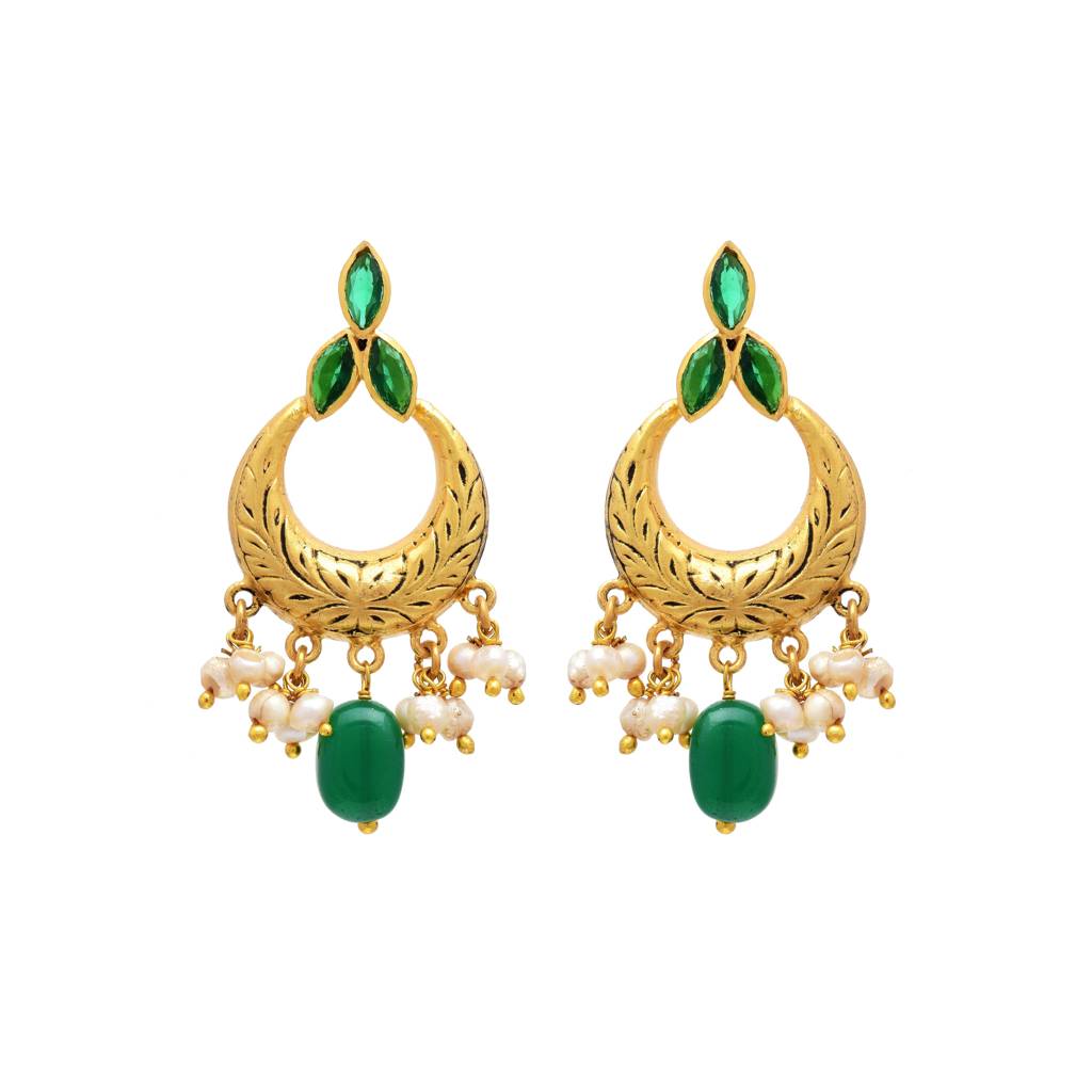 Small Chand Bali Earring With Green Cz : 3463