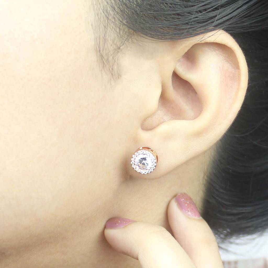 925 Silver Rose Gold Round Shape Traditional Studs |Floral Cute Studs : TWP1039