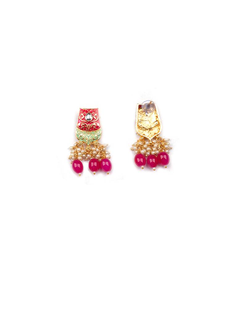 Dual Colour Kundan Meenakari Necklace Set With Earrings And Maangtika : Kundan08Pink