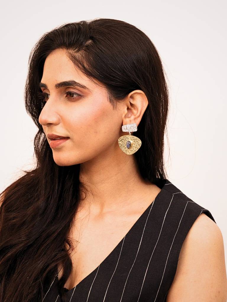 Kanak Dual Tone Brass Earrings For Women 18K Gold Plated Handmade : BJV058