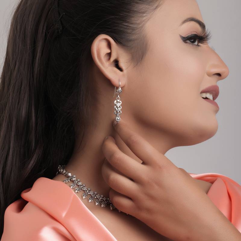 925 Pure Silver Antique Necklace & Earring Set | Silver Minimal Jewelry : NL1019A