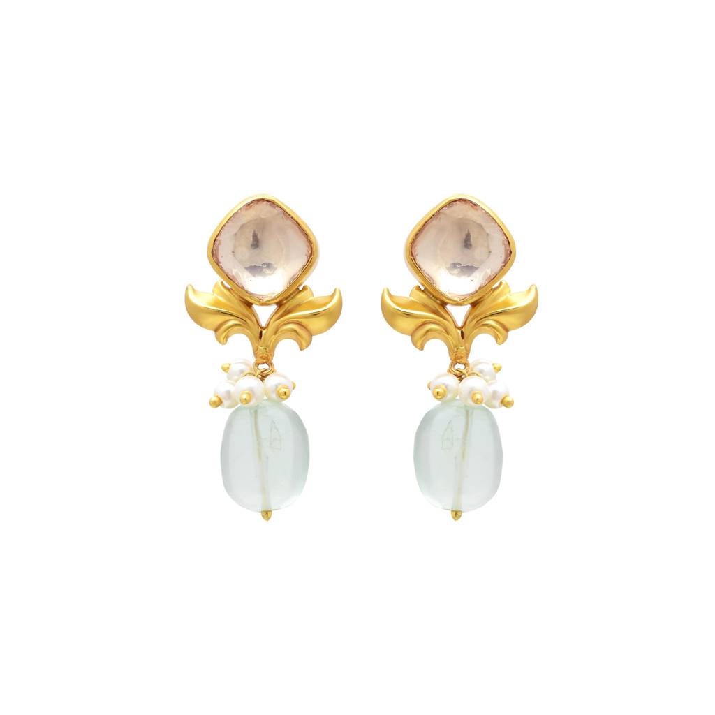 Moissanite Polki Stud With Beautiful Hanging Fluroite Stone : 3512