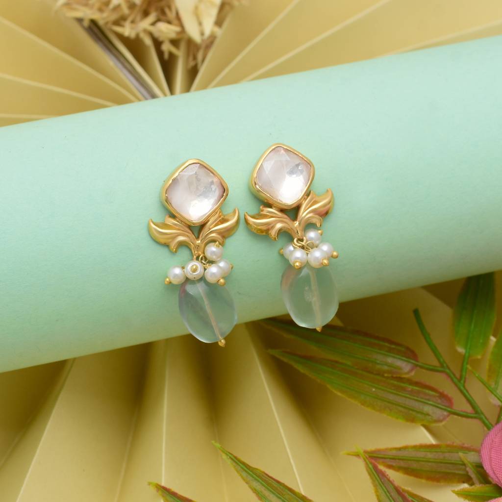 Moissanite Polki Stud With Beautiful Hanging Fluroite Stone : 3512