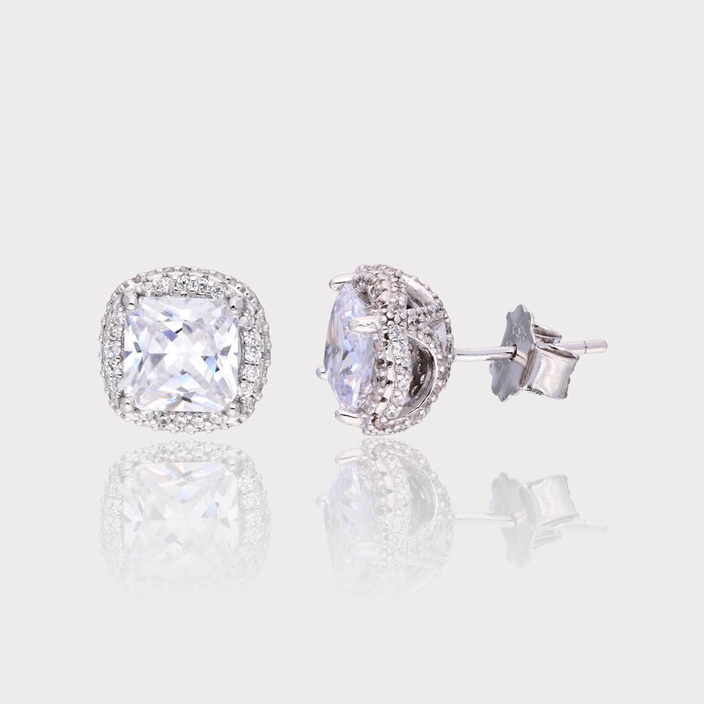 Gemsquare Stud Earrings: Sterling Silver : 356