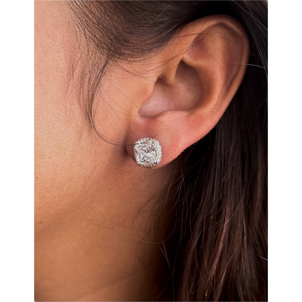 Gemsquare Stud Earrings: Sterling Silver : 356