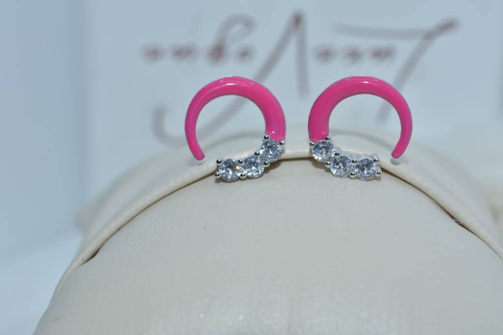 Charming Pink Enamel Circle Stud Earrings : 358